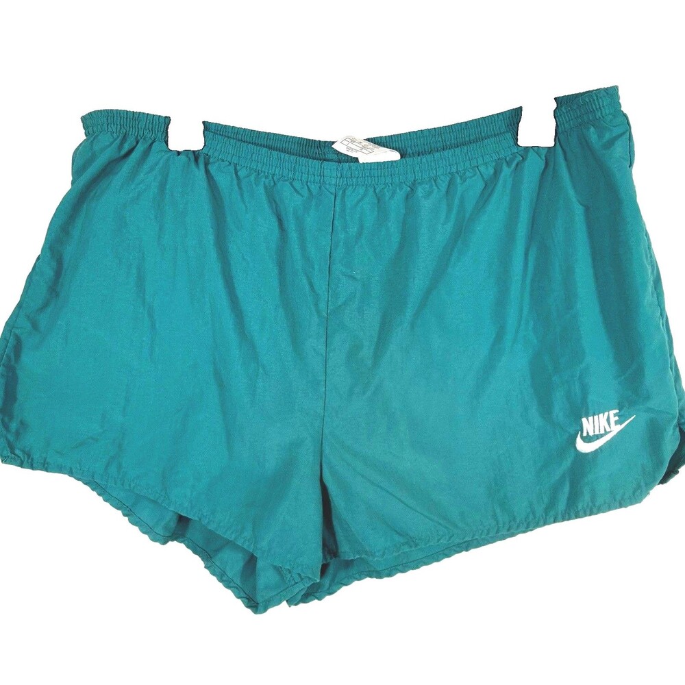 Vintage 90s Nike Challenger Running Shorts Men L Teal Green Nylon Made USA Split